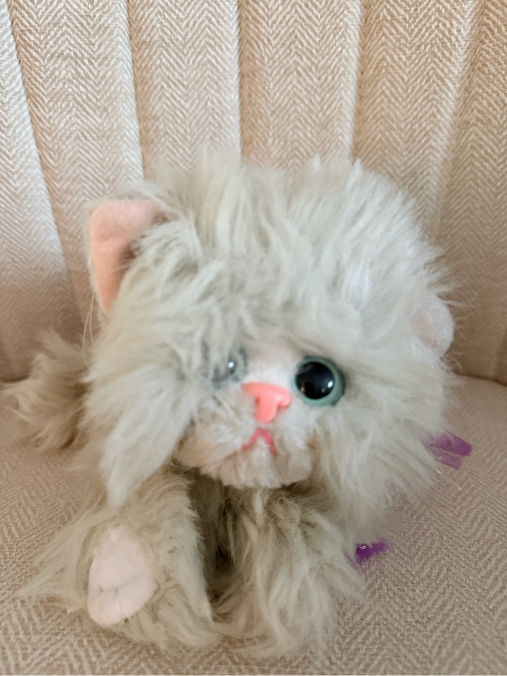Tyco Kitty kitty kittens vintage 1992 Fluffy Gray Cat Toy with Pink Nose -